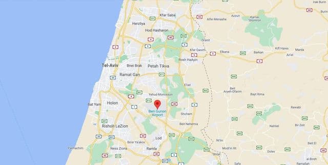 Mapa dos aeroportos de Telavive