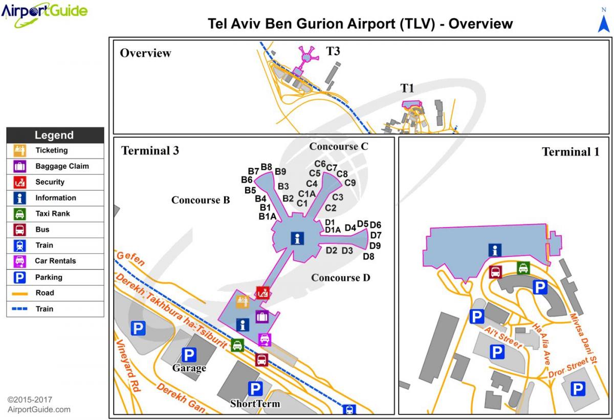 Mapa do terminal do aeroporto de Tel Aviv