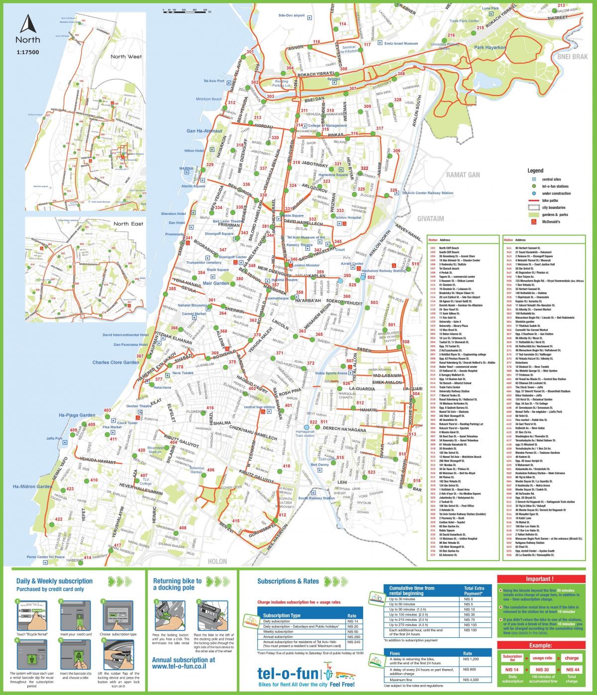 Mapa da pista de bicicletas de Tel Aviv