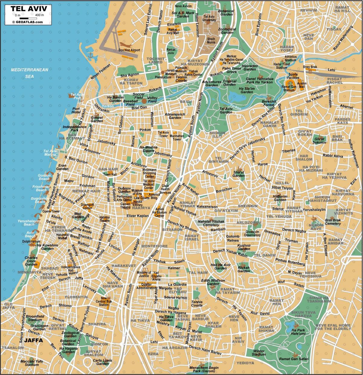 Mapa do centro da cidade de Tel Aviv
