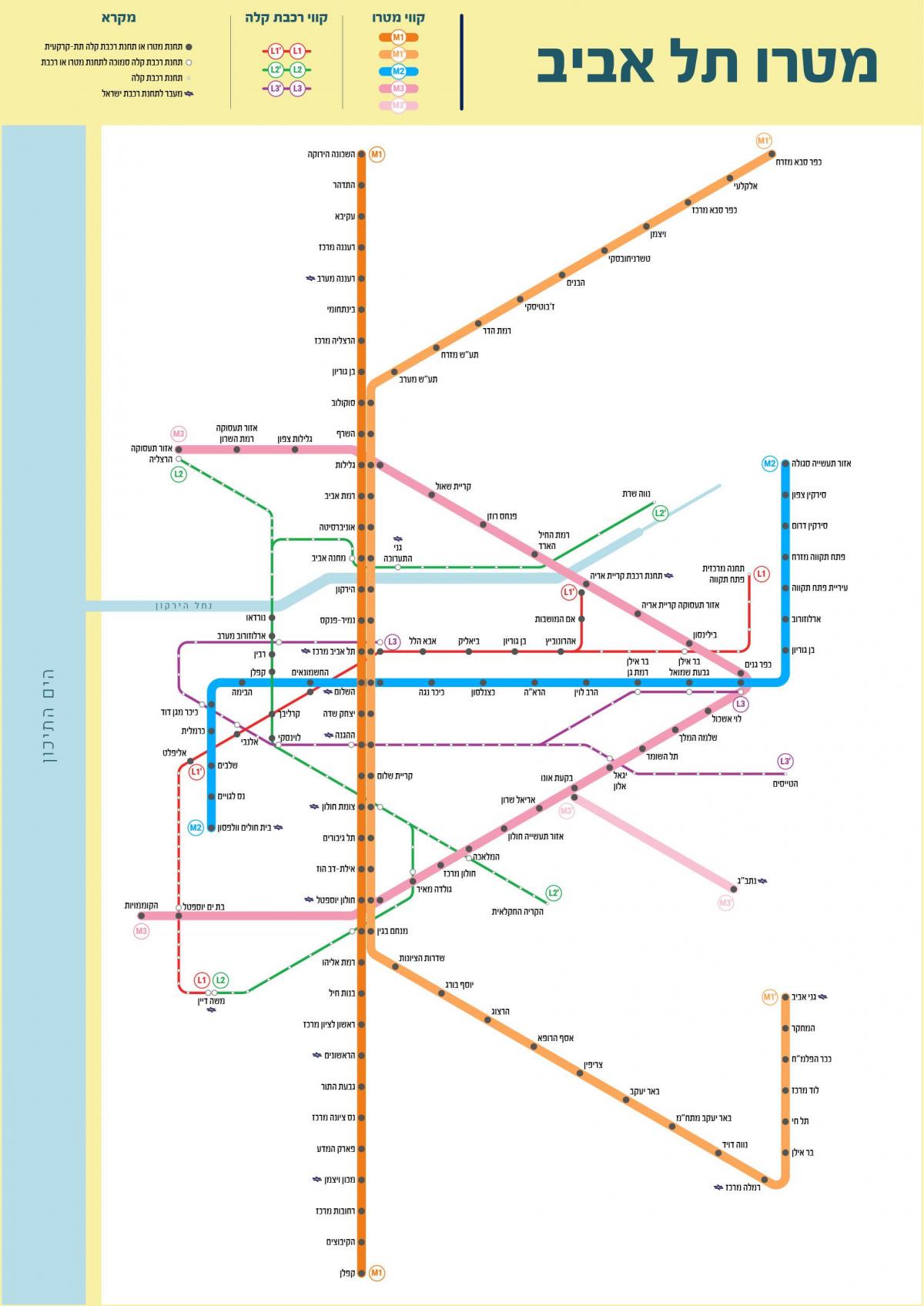 Mapa das estações de metrô de Tel Aviv