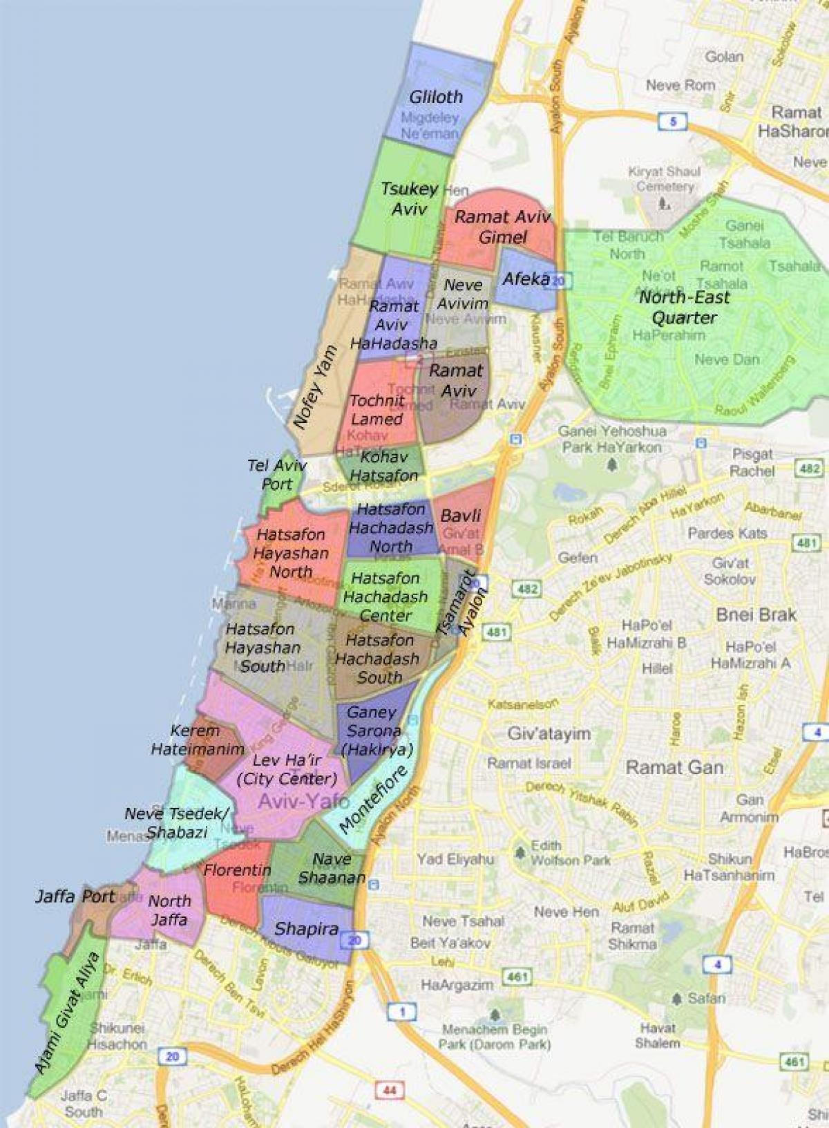 Mapa dos bairros de Tel Aviv