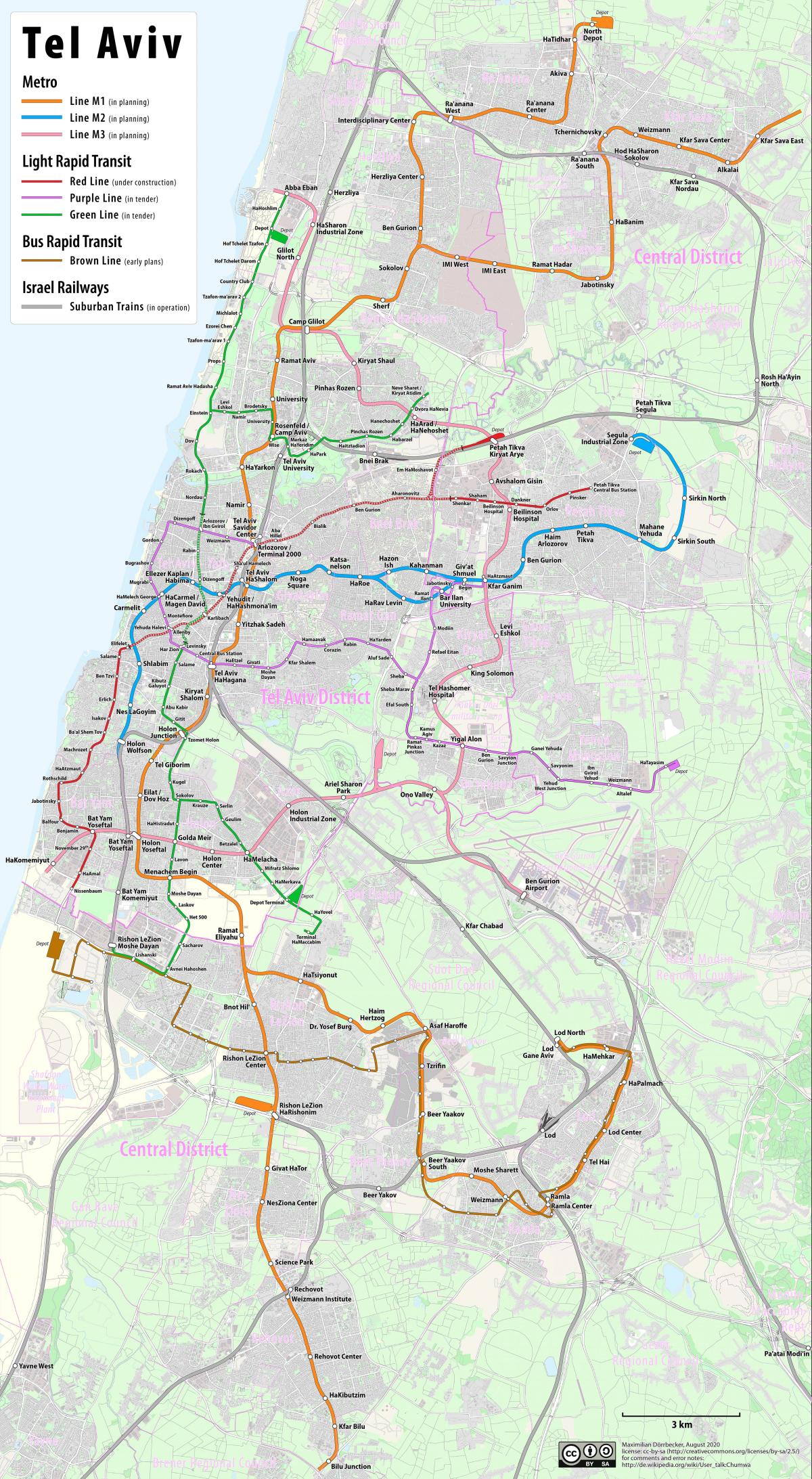 Mapa de transporte de Telavive