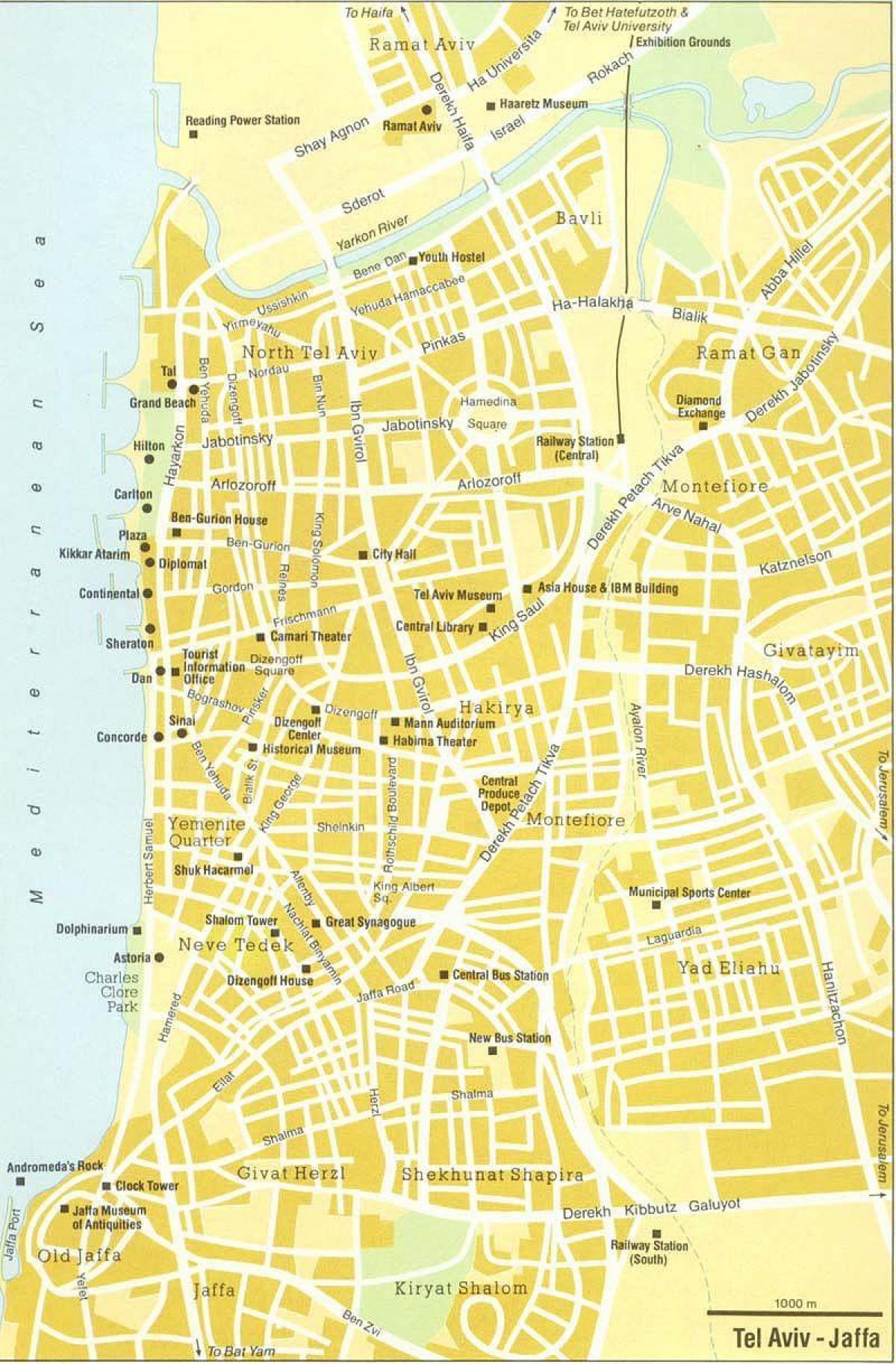 Mapa dos passeios a pé em Tel Aviv